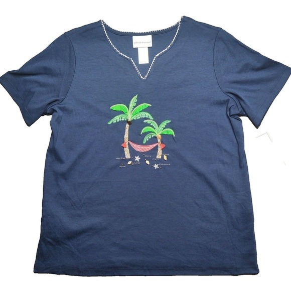 Alfred Dunner Tops - Alfred Dunner Woman Small Island Hopping Palm Beach Embellished Blouse NEW